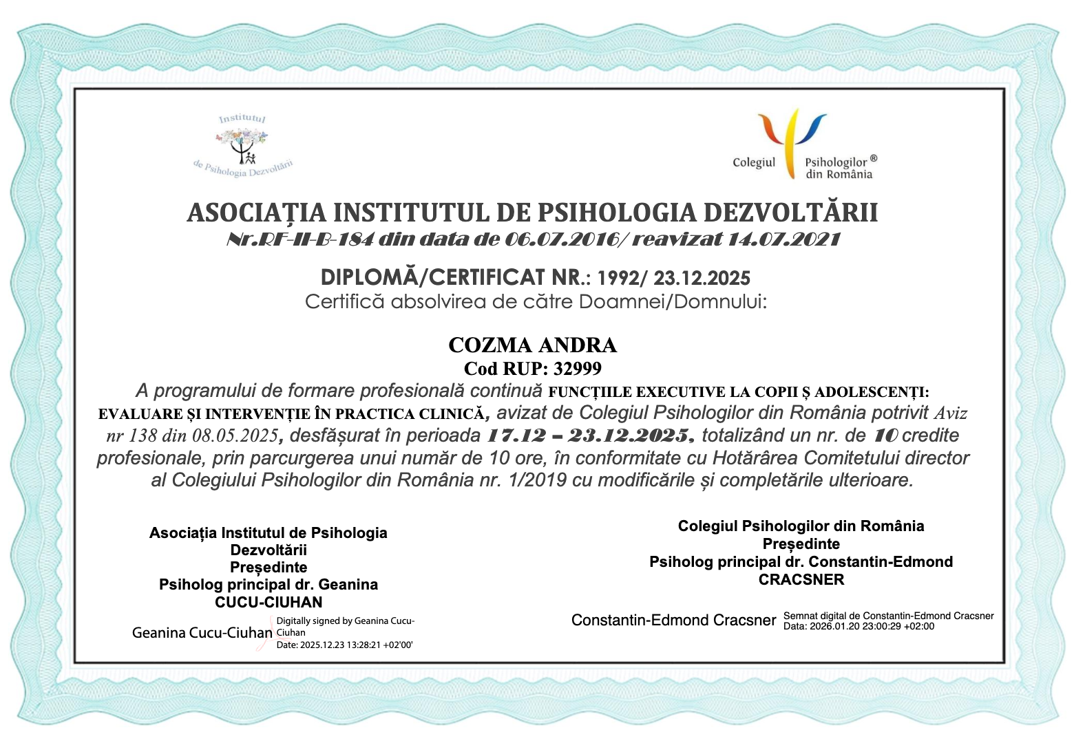 Funcțiile executive la copii și adolescenți. Evaluare și intervenție practică clinică.