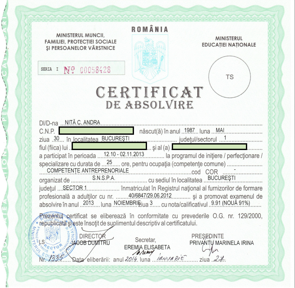 Curs formare profesională în cadrul SNSPA - „Abilități manageriale”